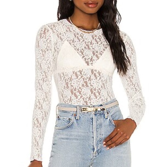 HANKY PANKY Unlined Long Sleeve Top in Marshmallow Elegant White Lace LS Medium - Picture 1 of 8